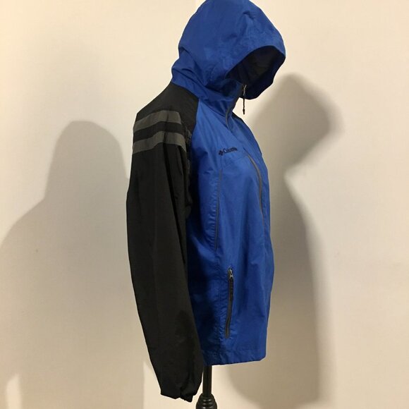 COLUMBIA Blue Black Rain Windbreaker Zip Jacket Unisex Kids Youth 14-16 Women XS - Picture 3 of 10